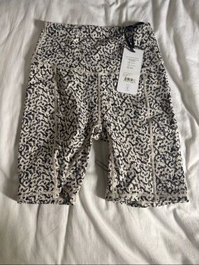 Varley Leopard-Effect High-Rise Bike Shorts in Black & Cream